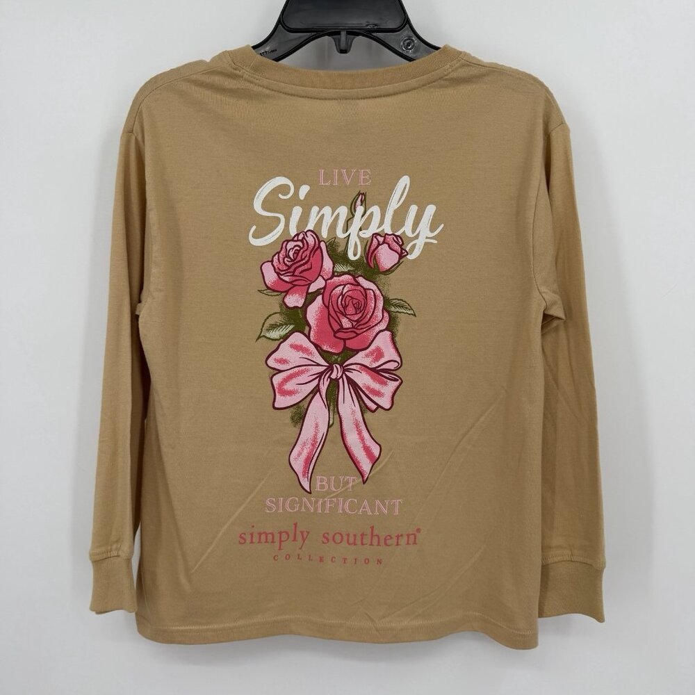 Simply Southern Girls Long Sleeve Cotton T-Shirt Size S Live Simply Rose Graphic